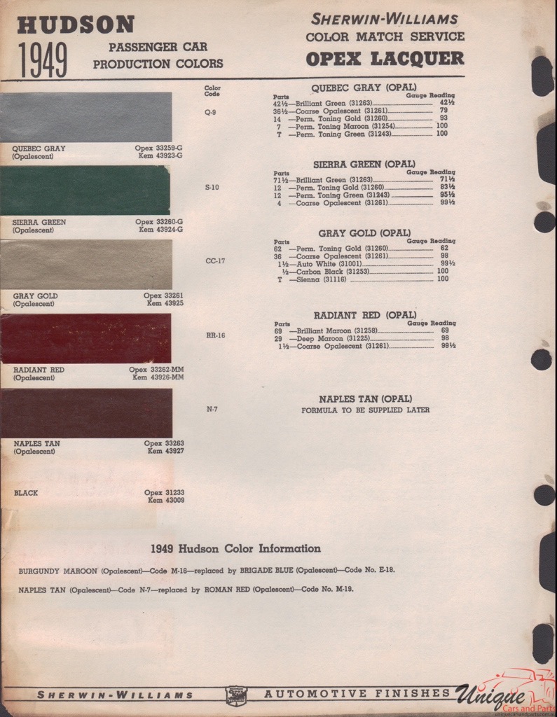 1949 Hudson Paint Charts Williams 7